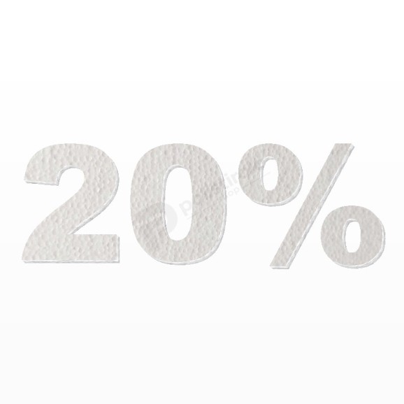 20% scritta in polistirolo - Arial - Bianco - Senza base