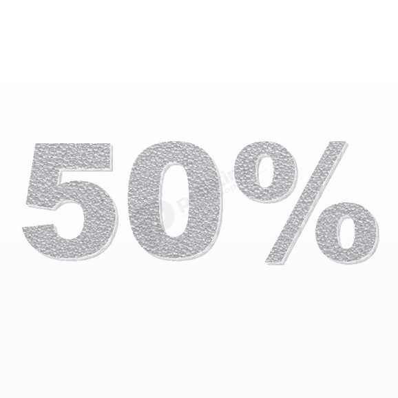 50% scritta in polistirolo - Arial - Argento - Senza base