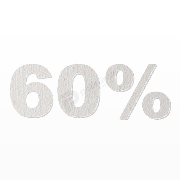 60% scritta in polistirolo - Arial - Bianco - Senza base