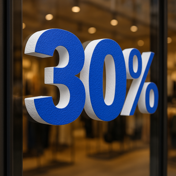Scritta 30% in Polistirolo per Saldi e Offerte