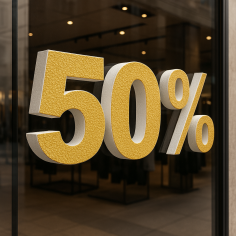 Scritta 50% in Polistirolo per Saldi e Offerte
