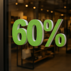 Scritta 60% in Polistirolo per Vetrine e Saldi