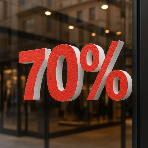 Scritta 70% in Polistirolo per Promozioni