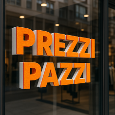 Scritta PREZZI PAZZI in Polistirolo per Negozi