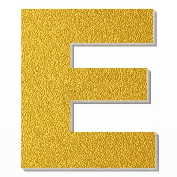 Lettera E in polistirolo - Arial - Oro