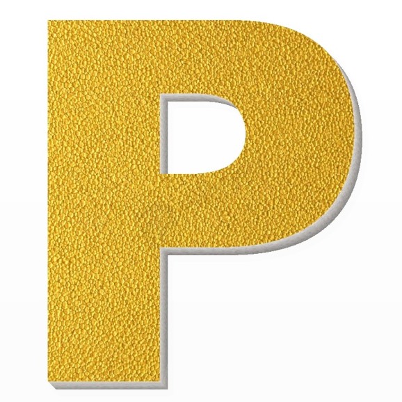 Lettera P in polistirolo - Arial - Oro