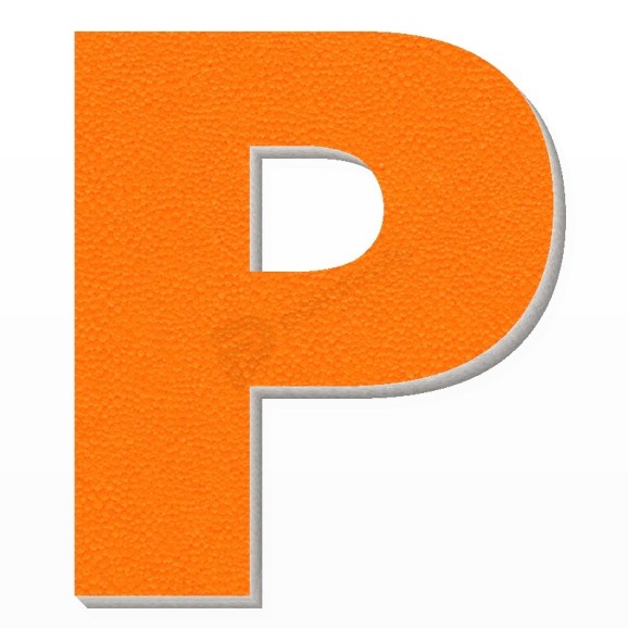 Lettera P in polistirolo - Arial - Arancione