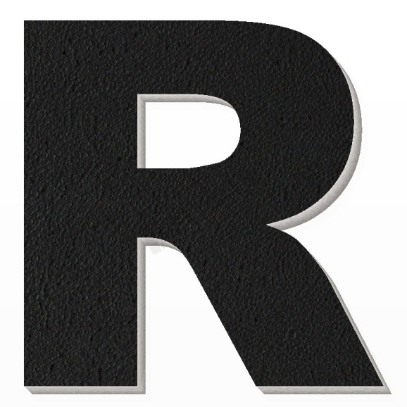 Lettera R in polistirolo - Arial - Nero