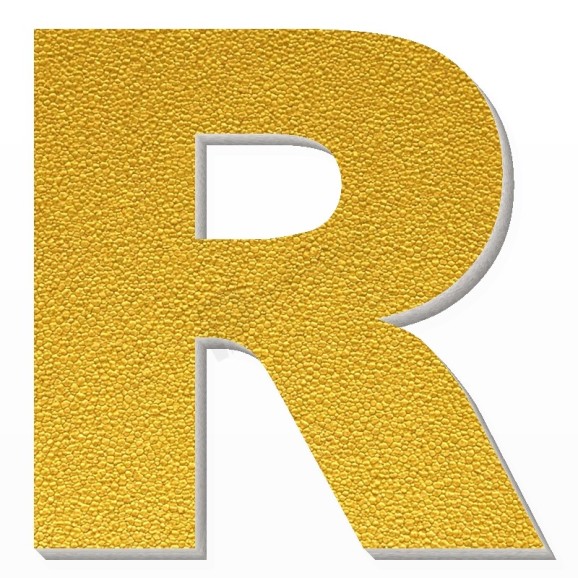 Lettera R in polistirolo - Arial - Oro
