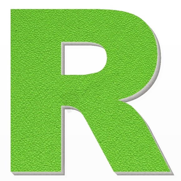 Lettera R in polistirolo - Arial - Verde