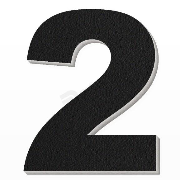 Numero 2 in polistirolo - Arial - Nero