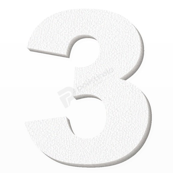 Numero 3 in polistirolo - Arial - Bianco