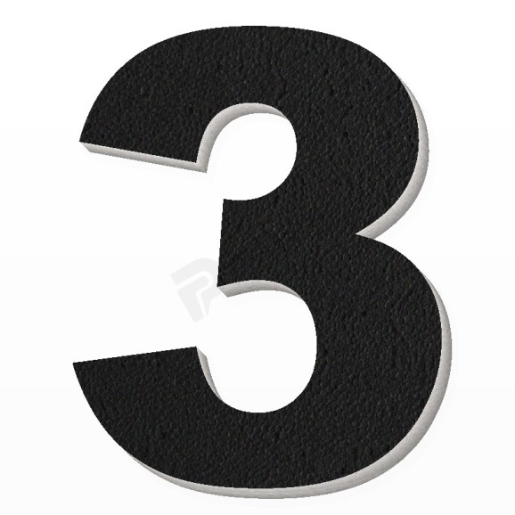 Numero 3 in polistirolo - Arial - Nero