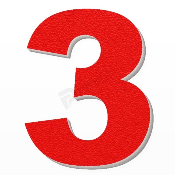 Numero 3 in polistirolo - Arial - Rosso