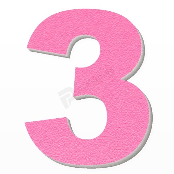 Numero 3 in polistirolo - Arial - Rosa