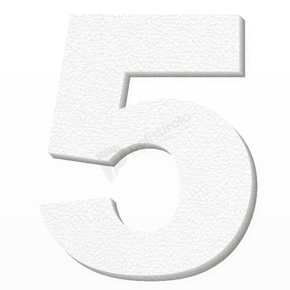Numero 5 in polistirolo - Arial - Bianco