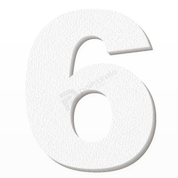 Numero 6 in polistirolo - Arial - Bianco