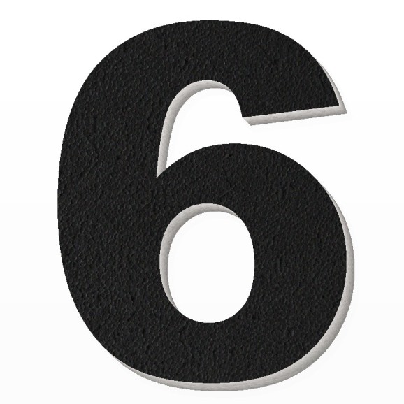 Numero 6 in polistirolo - Arial - Nero