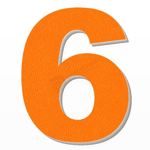 Numero 6 in polistirolo - Arial - Arancione