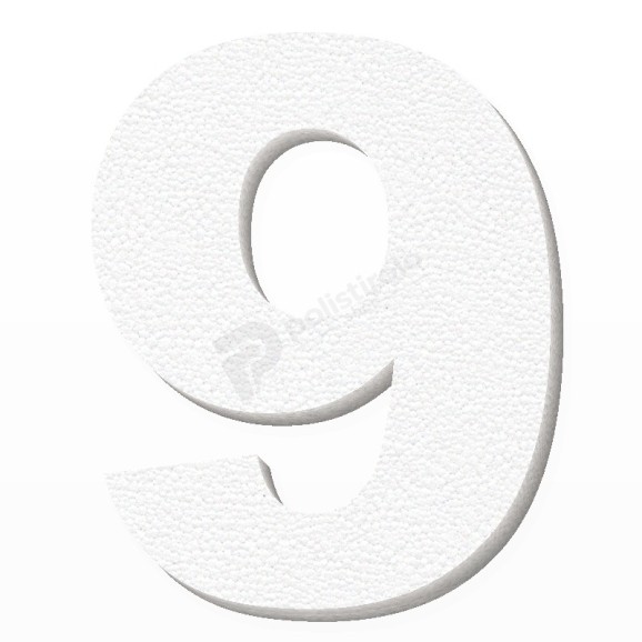 Numero 9 in polistirolo - Arial - Bianco