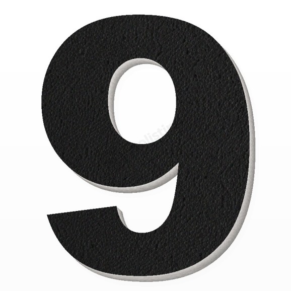 Numero 9 in polistirolo - Arial - Nero